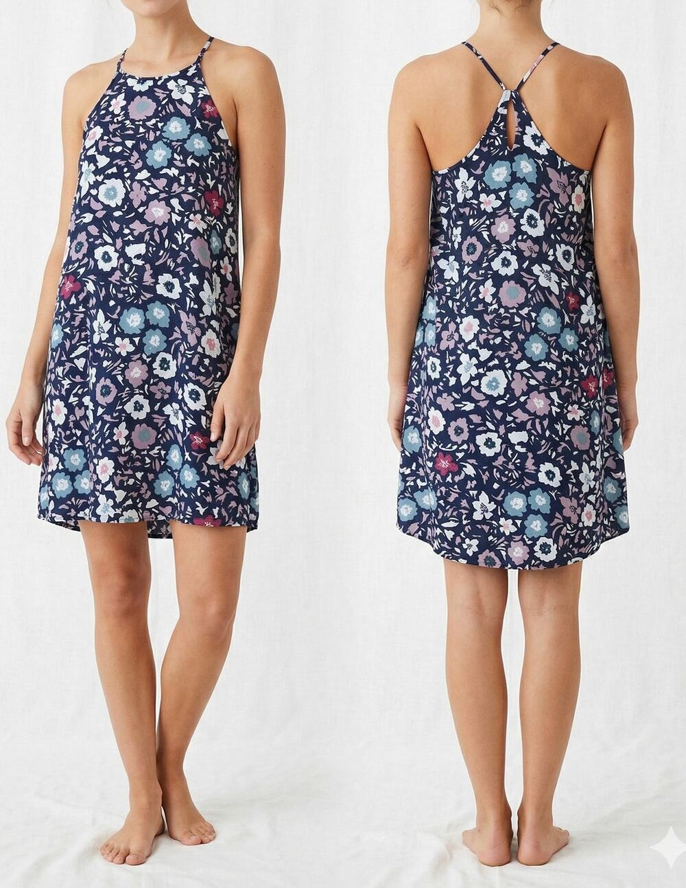 Ann Taylor LOFT Outlet Womens XS Floral Dress Halter Black Blue Gray